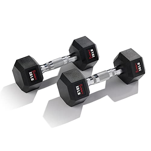 Sunny Health & Fitness Hex Style Dumbbell 5 LBS TO 50 LBS Chrome Handles, Hand Weight for Strength Training, Home Gym, Exercise, Workout Equipment Multiple Size Options - style: 4.5 KG / 10 LBS (Pair)