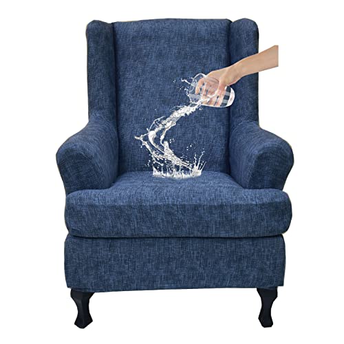 CRFATOP Waterproof Wing Chair Slipcovers 2 Piece Stretch Wingback Chair Cover Spandex Fabric Wingback Armchair Covers with Elastic Bottom for Living Room Bedroom Wingback Chair,A21 - color: Color A21