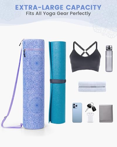 Gonex Yoga Mat Bag with Full-Zip Design, Fits Most Mats | 600D Oxford Fabric, Wet Pocket, Front Zip Pocket, Adjustable Strap, Fits Mats up to 26" - color: Blue Mist