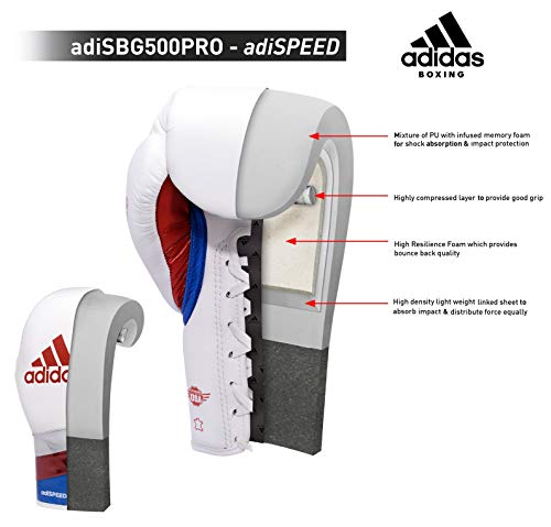 adidas Speed 500 Pro Boxing Gloves – Genuine Leather Training Gloves for Men & Women, Lace-Up Heavy Bag & Kickboxing Gloves - color: BLACK/GOLD/SILVER, size: 14 oz