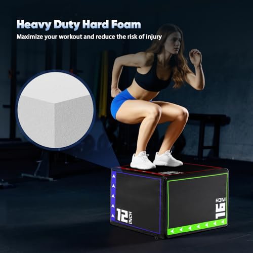 3 in 1 Foam Plyometric Jump Box for Home Gym,High Density EPE Foam Core and PVC Leather Cover Non Slip Easy to Clean,Plyo Box for Training Fitness Workout Exercise
