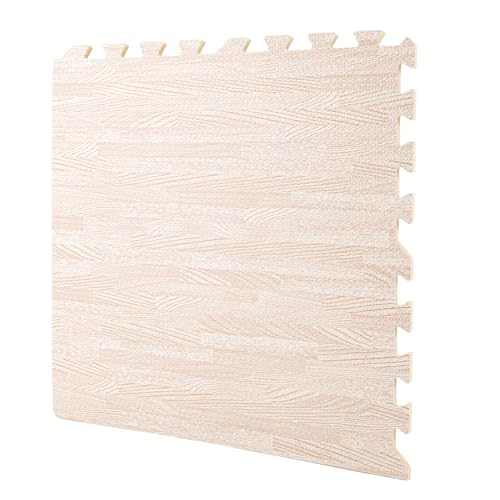 25Pcs Foam Mat, 24" × 24" White Wood Grain Thick Printed Foam Tiles, Interlocking Floor Mats for Home Playroom Basement, Apartment, Trade Show, Dance