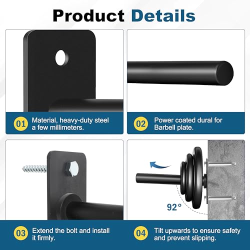 EVERYMATE Weight Plate Rack, Wall Mount Weight Plate Holder for Bumper Plates, Max Weight Capacity 330 lb, Home Gym Organizer - size: 1-inch-6Pack