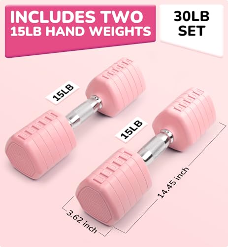 Adjustable Dumbbell Set of 2, 10LB 20LB 30LB Weight Set | Hand Weights for Women Men, Dumbbells for Home Gym Outdoor Exercise & Muscle Toning Weight Loss Rehab Strength Training - color: Pink, style: 30 lb, Pair-Chrome Handle