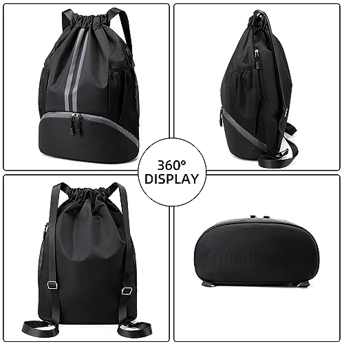 Valleycomfy Sports Drawstring Backpack - Water Resistant String Bag with Side Mesh Pockets Shoe Compartment Gym Backpack for Women & Men Blue - color: A-blue