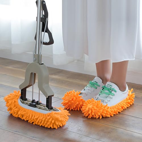 Mop Slippers Shoes for Women Men Foot Dust Duster Microfiber Dust Hair | Reusable Sweeper Cleaning Tool for House Bathroom Kitchen - color: Orange 1pair, size: F