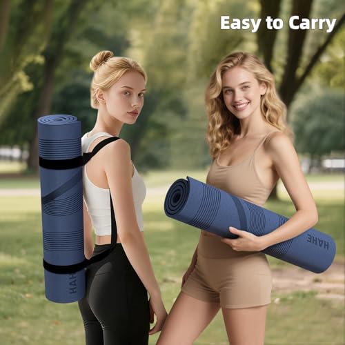 Yoga Mat High Density Exercise Mat, 76"x32"x0.27"Thick Wide & Large Yoga Mat for Women Men, Professional POE Workout Mat for Yoga, Pilates, Fitness & Stretching - color: Navy Blue
