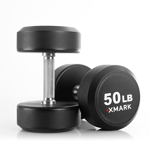 XMARK Dumbbell Weights Sets, 5-50lb and 5-75lb Dumbbell Sets, No Odor, Urethane Dumbbells, Commercial Gym and Home Gym Equipment - color: 01) 5-50lb Round & Classic Rack