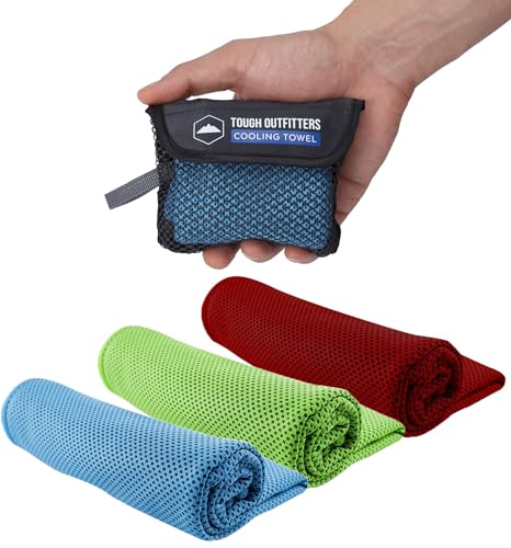 Tough Outdoors Cooling Towels for Neck Face - Neck Cooling Towel for Hot Weather Yoga Sports Golf Sweat - Instant Cold Towel - 3 Pack - color: Light Blue/ Green/ Red, size: 3 Pack