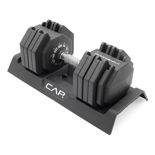 CAP ADJUSTABELL Adjustable Dumbbell Set, Premium Quick Select Adjustable Weights for Strength Training, Singles & Pairs, 12.5 LB, 25 LB & 55 LB, Round & Hex Dumbbells, Multiple Grip Handle Options - size: 55 lb - Chrome Handle, style: Single