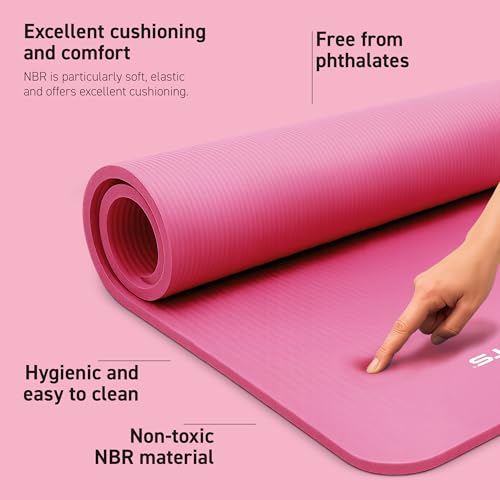 MSPORTS Yoga Mat Premium Non Slip Thick – Extra Comfortable Exercise Mat for Home Workouts, Pilates, Stretching & Gym – Cushioned NBR Foam, Gym Mat with Strap, for Women & Men - color: Pink