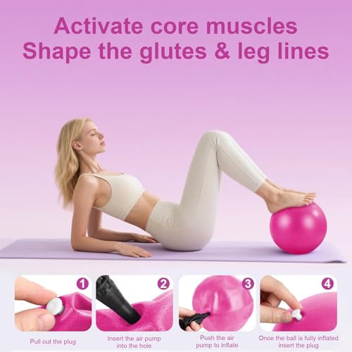 Pilates Kit, Home Pilates Equipment Set with Pilates Ring, Pilates Ball and 5 Resistance Bands, Core Strength Training Workout Kit for Flexibility & Muscle Toning - color: pink
