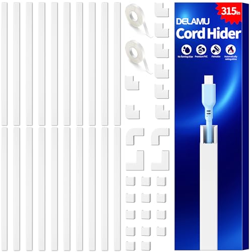 Delamu Cable Hider, 315in Cord Hider Cord Covers for 1 Wire on Wall, Premium Wire Covers for Cords, Cable Cover Organizer, TV Wires Hiders for Wall Mounted Tv, L15.7X W0.55x H0.4in, White - color: White, size: 315in L x 0.55in W x 0.4in H
