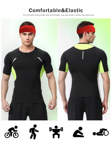 Headbands for Men & Women, Sweat Headband Non-Slip Sweatband Sports Running Cycling Yoga Basketball Workout Football Training - color: Red Pack