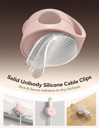 8-Pack Cord Organizer Silicone Magnetic Cable Clips [8 mm Wider Cable Accessible] Desk Wire Management, FLYLEAD Desktop Cord Holder for Nightstand, Office Workspaces Desk Organization Home Accessories - color: Pink
