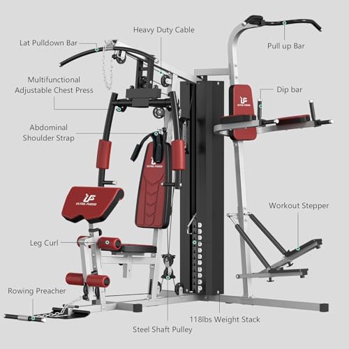 ULTRA FUEGO Multifunctional Home Gym Equipment Workout Station with Pulley System, Arm, and Leg Developer for Full Body Training - style: 138lb Home Gym Station with Power Tower
