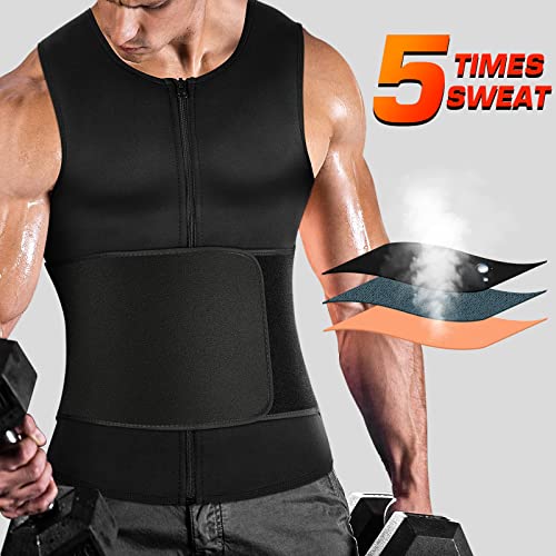 Cimkiz Men's Waist Trainer Sauna Suit Shirt, Gym & Exercise Compression Vest, Sweat-Boosting Workout Top - color: Black, size: XX-Large