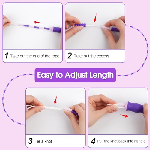 Jump Rope for Kids, 9 Ft Adjustable Jump Ropes for 4 5 6 7 8 10 12, Segmented Soft Beaded Jumping Rope Age 8-12, Tangle Free Skipping Rope for Women Man Fitness Weight Loss - color: Green, Purple, Pink