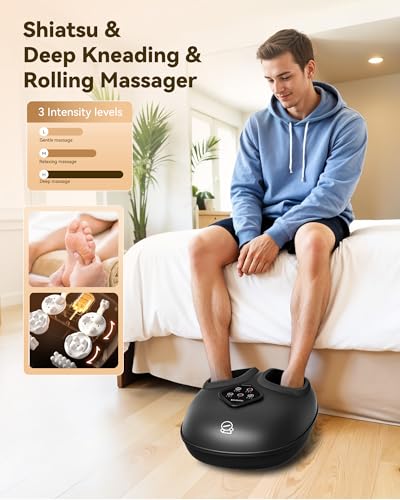 COMFIER 2026 Shiatsu Foot Massager with Heat,Compression,Kneading &Rolling,Foot Massager for Neuropathy,Plantar Fasciitis,Upgraded for Larger Feet Machine(Size 15),Home or Office,for Men Women - color: Dark-black