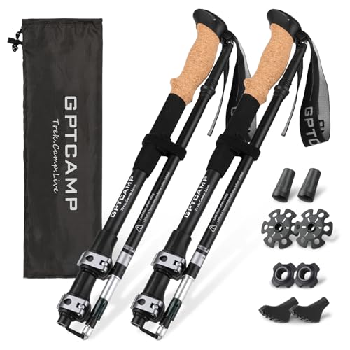 GPTCAMP Walking Sticks,Trekking Poles Collapsible Hiking Poles,Lightweight Folding Travel Walking Pole for Men Women,2pc Adjustable Hiking Stick with EVA Foam Grips for Backpacking - color: Black