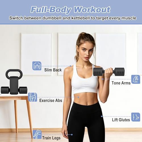 RINREA Adjustable Dumbbell Set, Hand Weight Dumbbells with Kettlebell Shell | ABS, Weight Adjustable, Quick Lock, Kettlebell & Dumbbell in 1 Set, Compact, Space-saving, Women, Home Gym, Office, Traveling - color: Black