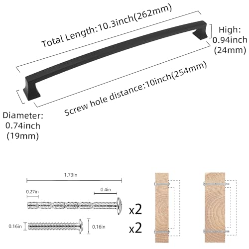 COTYKILEY 10 Pack 10Inch(254mm) Matte Black Cabinet Handles Black Kitchen Cabinet Pulls Cabinet Door Handles Kitchen Cabinet Hardware Cupboard Drawer Pulls Dresser Handles - color: Matte Black, size: 10" Hole Center（254MM）