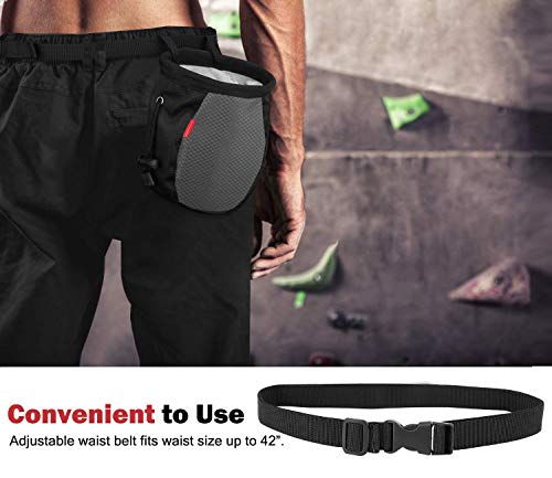 Rhino Valley Climbing Chalk Bag, No Leak Drawstring Chalk Bag with Adjustable Belt, Carabiner Clip and Zippered Pockets Chalk Bag for Rock Climbing, Cross Fit, Weight Lifting & More - color: Black/Gray