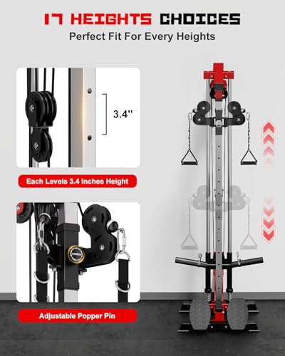 Wall Mount Cable Station, WM1 Cable Crossover Machine with 17 Positions, High and Low Cable Crossover Machine with Removable Footplate for Garage Home Gym - style: WM1 Cable Station RD