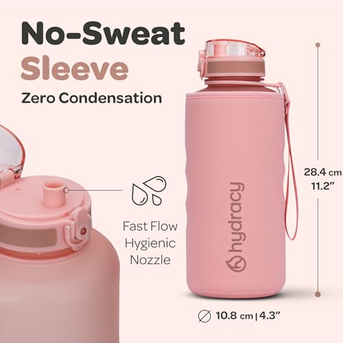 Hydracy Motivational Water Bottle with Time Marker & Fruit Infuser 64 oz | BPA-Free Tritan, Leakproof Flip-Top Lid,No-Sweat Sleeve,Carry Strap,Daily Intake Tracking for Gym,Sports,Outdoors - color: Rose Gold, size: 64 Ounces