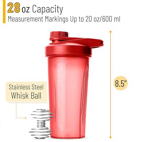 Mr. Pen- Shaker Bottle for Protein Mixes, 28 oz | Red With Twist Cap and Wire Whisk Ball, Mixer Cup for Shakes - color: Red