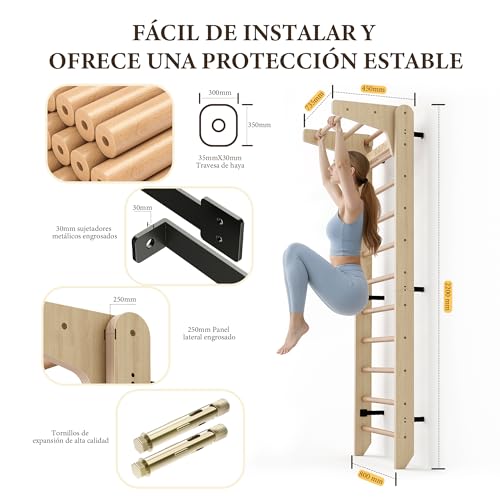 Multi-Function Gymnastics Swedish Ladder,Wall Mounted Wooden Gymnastics Bar,Indoor Home Gym for Kids & Adults