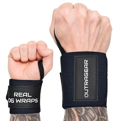 18" OG-Grade Wrist Wraps for Weightlifting – Heavy Duty Wrist Support with Thumb Loop & Lockdown Strap – Wrist Straps for Powerlifting, Bench Press & Gym Training - style: Navy Grit