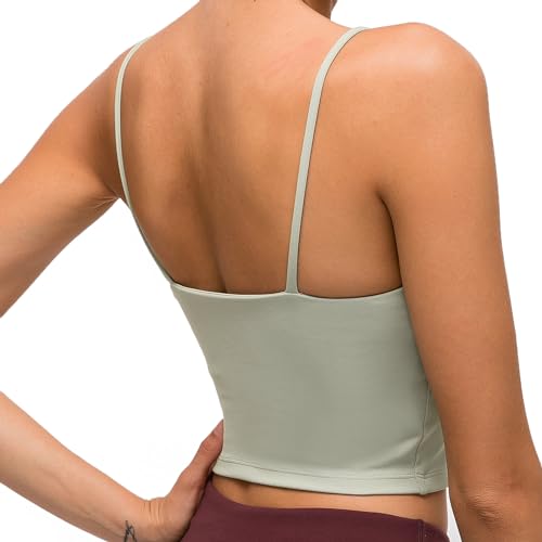 Lemedy Women Padded Sports Bra Yoga Tank Top | Light Support, Longline, Fitness Workout Running Shirts, Removable Pads, Spaghetti Straps, for Women - color: Jasmine Green, size: X-Large