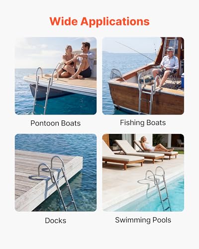 VEVOR Boat Ladder, 4 Steps Stainless Steel Telescoping Folding Swim Deck Ladder for Rear Entry Inboard, 600lbs Capacity with Wide Non-Slip Steps & Handrails, for Outboards, Yacht, Pontoon Boat - size: 4 Steps