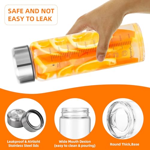 Glass Juice Bottles 4 Pack 20 oz - Wide Mouth Glass Water Bottles with Lids - for Juicing, Smoothies, Milk, Protein, BPA Free, Reusable, Stainless Steel Lids, Leak Proof, Shaker bottle (600 ml) - color: 4-Pack, size: 20 oz/600 ml