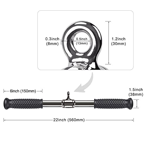 SELEWARE Rotating Straight Bar, Tricep Rope, Double D Row Handle, Rotating V Handle, Cable Machine Attachment with Non-Slip Soft Rubber Grip, Universal Attachment for Cable Machines - color: 22" Silver Rotating Straight Bar W/ Flat Rubber Handle
