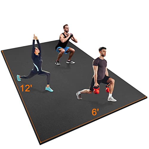 Large Exercise Mat 8'x5'|12'x6'|6'x4'|6'x2' Workout Mat for Home Gym Mats Exercise Heavy Duty Gym Flooring Fitness Mat Large Yoga Mat Cardio Mat for Weightlifting, Jump Rope, MMA, Shoe-Friendly - color: 12'x6'Black