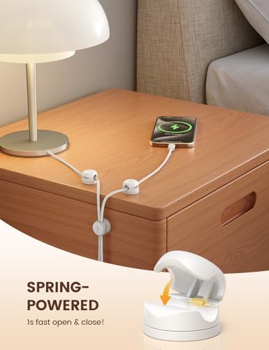 Lamicall 6Pack Rotatable Cord Organizer Cable Clips - [1s Lock] Spring Cord Holder, Phone Charger Cable Management for Desk Nightstand Wall, Office Home Dorm Room Apartment Organizer Accessories - color: Snow White, size: 6Pack