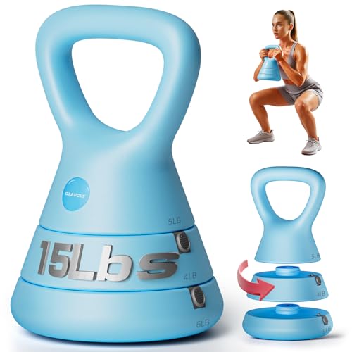Adjustable Kettlebell, 5lb 9lb 15lb Kettlebell Weights Set, Ergonomic Design & Wide-Handle for Home Gym, Full-Body Workouts Strength Training and Weight Loss, Good for Men Women & Beginners - color: Blue