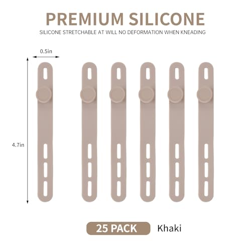 Oligei 25 Pcs Silicone Cable Ties, Cable Ties Reusable, High Elasticity Cord Wraps for Electrical Cords, Cord Organizer for Earphone, Phone Charger(Khaki) - color: 25p∣khaki