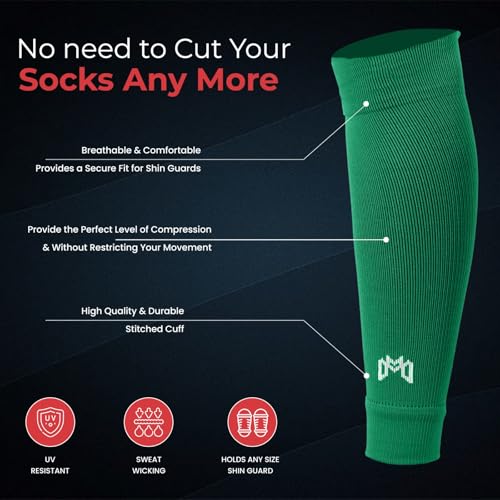 MediCaptain Pre Cut Soccer Sock Sleeves, Companion for Soccer Grip Socks, Securely Holds Shin Guards, Compression Leg Warmer - color: Green