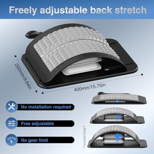 Back Stretcher for Lower Back Pain Relief, Adjustable Lumbar Traction Device, Ergonomic Spine Board with Acupressure Points, Back Massager for Spinal Decompression and Scoliosis - color: Grey