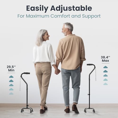 PELEGON Quad Cane (300 lb) - Adjustable Walking Cane with A Large 4 Pronged Base for Extra Balance & Stability, Walking Canes for Seniors, Walking Cane for Men & Women, Walking Sticks - color: Flowers