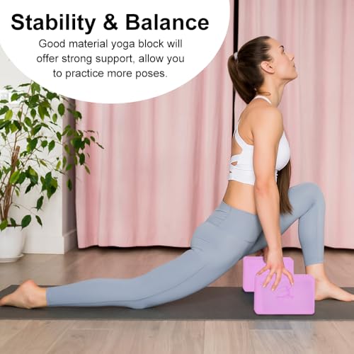 RETON Yoga Blocks Set, High - Density Yoga Block with 2 Strap, Lightweight Foam Brick Yoga Pilates Blocks, Anti-Slip Yoga Brick with Embossed Design for Posture Adjustment and Movement Assistance - color: Pink