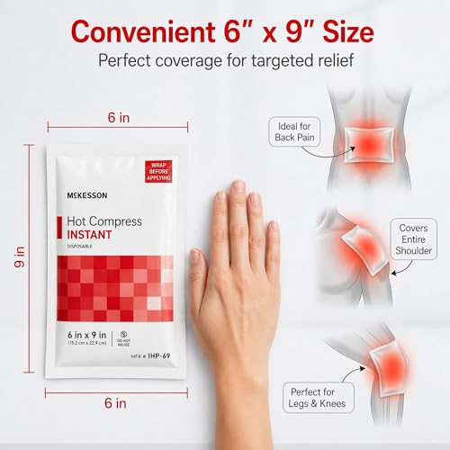 McKesson Instant Hot Packs, Instant Hot Compress, 6 x 9 in | Instant Hot Pack,Sodium Acetate / Water,Disposable,6 X 9 Inch - color: Red, size: 6x9