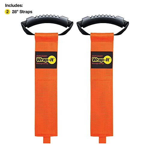 Easy-Carry Wrap-It Storage Straps - 28" (2-Pack) Blaze Orange | Heavy-Duty Hook and Loop Cord Carrying Strap, Hanger, and Organizer with Handle for Pool Hoses, Garden Hoses, Cords, Cables - color: Blaze Orange, size: 28" (2 Pack)