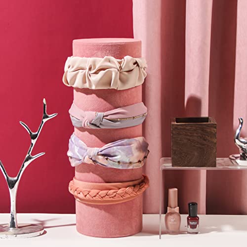 Headband Holder Organizer, Soft Velvet Tower Hairband Stand Display, Vertical Hair Hoop Accessories Jewelry Storage for Women Girls (Peach Velvet) - color: Vertical Peach Velvet