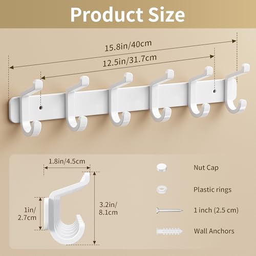 pickpiff Coat Rack Wall Mounted Heavy-Duty: Metal Coat Hanger 6 Hooks for Hanging Hat, Clothes, Robe, Keys, Backpack, Bathroom Towels, Jacket, Purse - Closet, Door, Entryway, Mudroom (White, 1 Pack) - color: White, size: 1 Pack