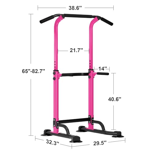 SogesHome Power Tower Pull Up Bar and Dip Station, Height Adjustable Dip Stand Exercise Machine for Home Gym, Multi-Functional Free Standing Strength Training Fitness Workout Station - color: Pink