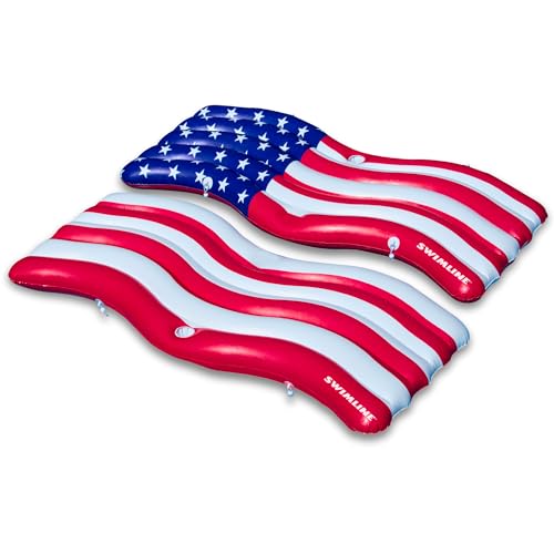 SWIMLINE Inflatable Swimming Pool Float Lounger Raft Mattress, Fun Mat, American Flag Connector Set